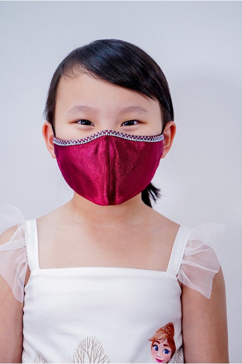 Kids - Silk Satin Crystal Mask (Maroon)