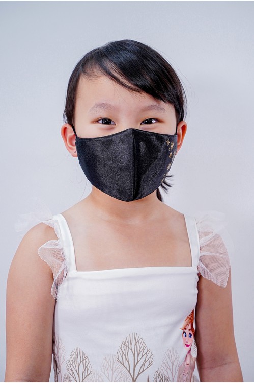 Kids - Silk Satin Snowflake Mask (Black)