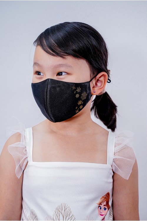 Kids - Silk Satin Snowflake Mask (Black)