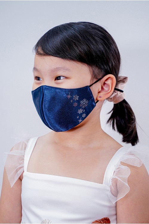 Kids - Silk Satin Snowflake Mask (Navy)