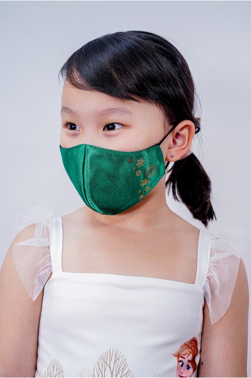 Kids - Silk Satin Snowflake Mask (Emerald)