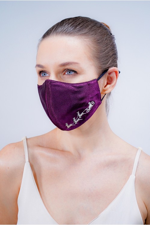 Ear Loop - Reindeer Embroidered Mask (Purple)