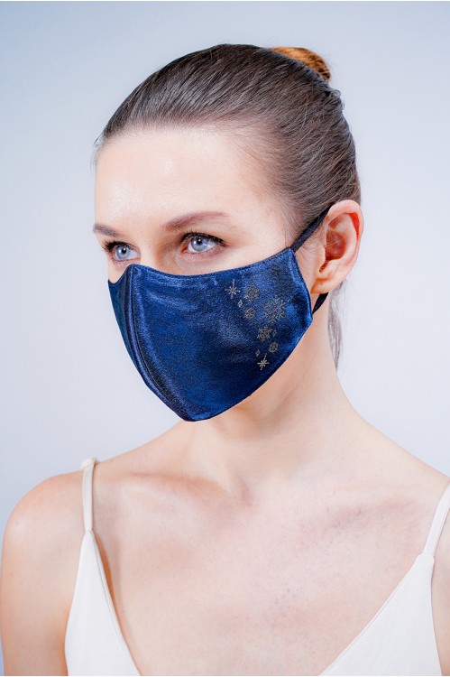 Ear Loop - Satin Silk Snowflake Mask (Navy)