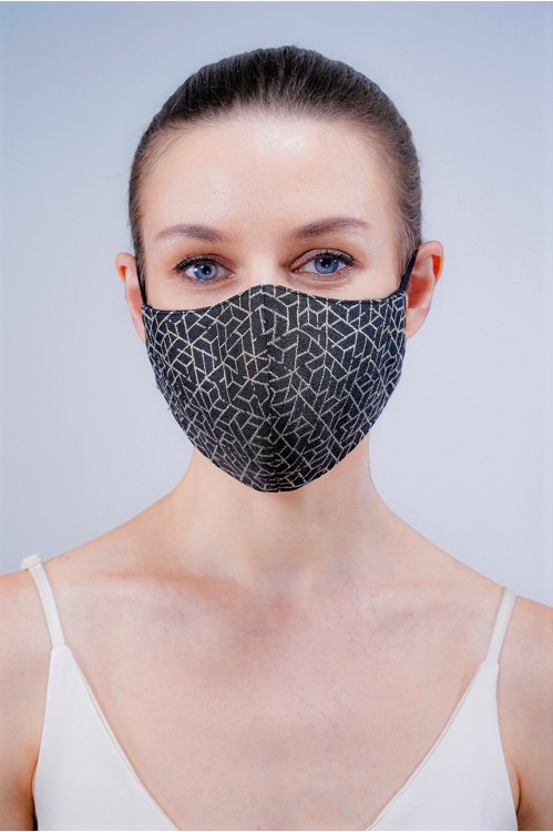 Ear Loop - Gold Lined Brocade Mask (Black)