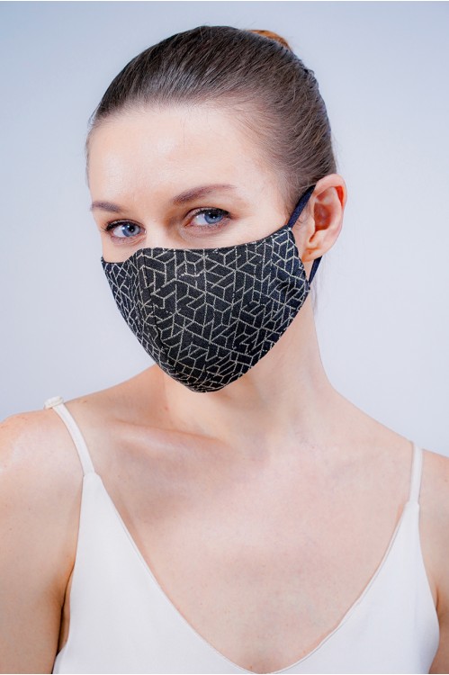 Ear Loop - Gold Lined Brocade Mask (Black)