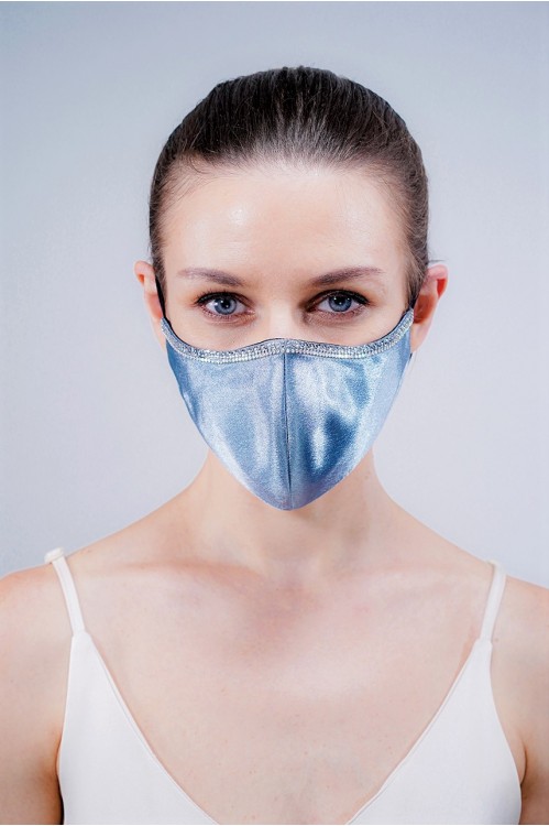 Ear Loop - Satin Silk Crystal Mask (Ash Blue)