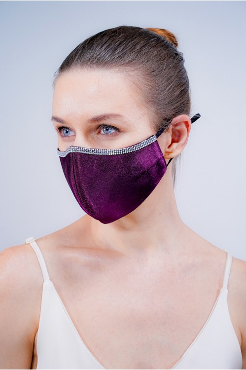 Ear Loop - Satin Silk Crystal Mask (Purple)