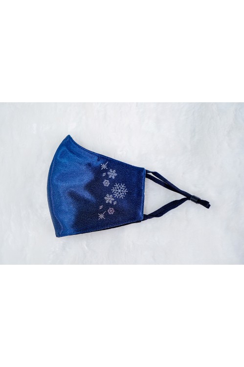 Ear Loop - Satin Silk Snowflake Mask (Navy)