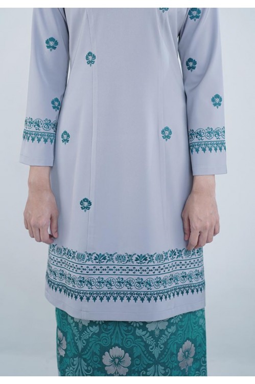 Embroidered Baju  Kurung  Grey  